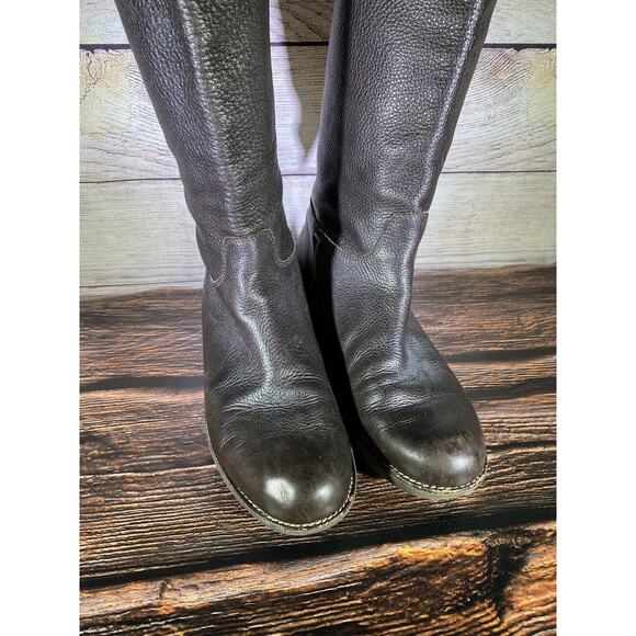 Daniblack Brown Calf-Length Pull On Wedge Heel Boots, Sz 7.5M - Picture 2 of 10